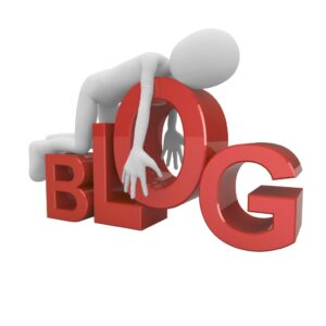 3d man with red blog sign