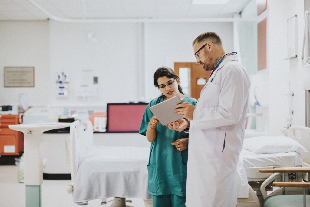 Doctor and nurse discussing a medical case