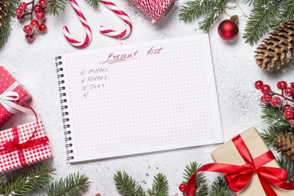 Present list of gifts and presents for relatives and friends for