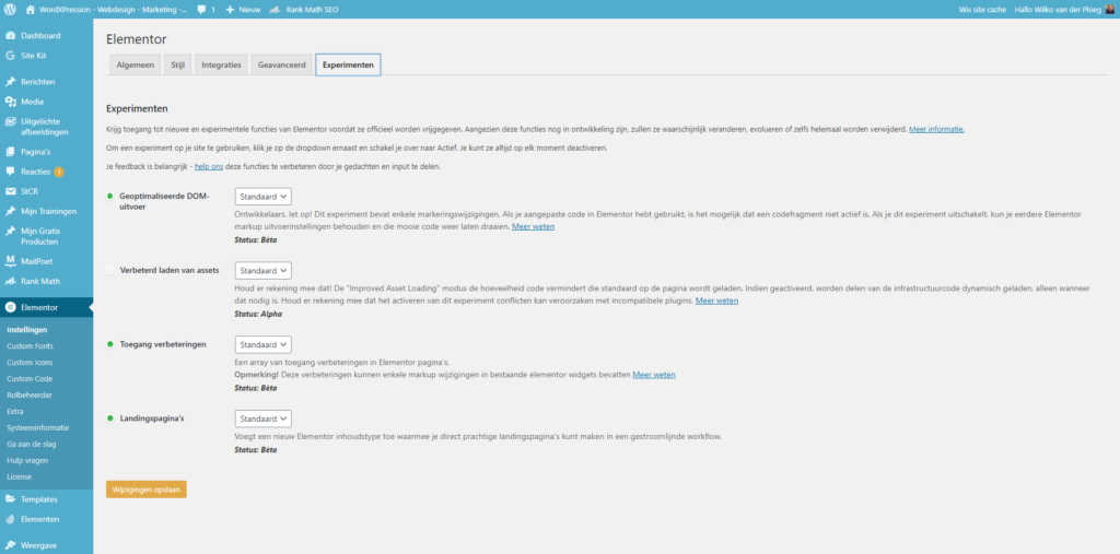 experimenten in Elementor