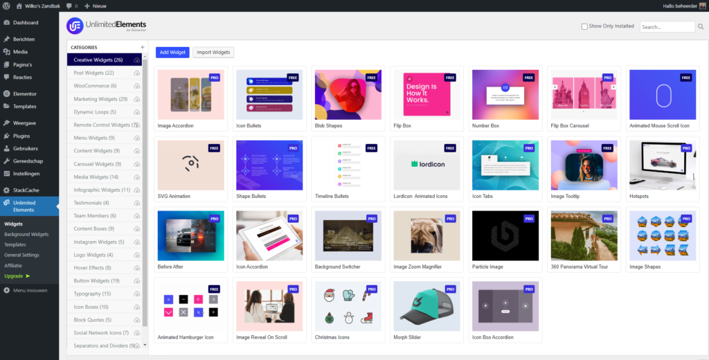 Maak zelf een Elementor Gallery Widget met Unlimited Elements 1 gallery widget
