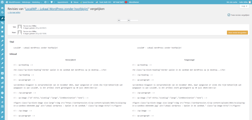 Versiebeheer in WordPress 5 Versiebeheer in WordPress