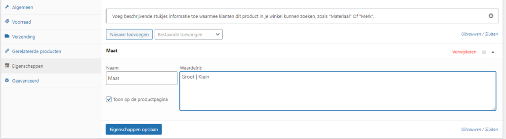 product eigenschappen in de praktijk | WooCommerce product eigenschappen in de praktijk