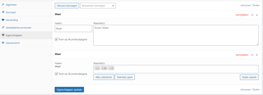 product eigenschappen in de praktijk | WooCommerce product eigenschappen in de praktijk