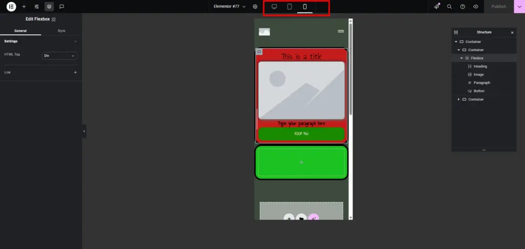 Mobiele layout van het ontwerp tot nu toe. 