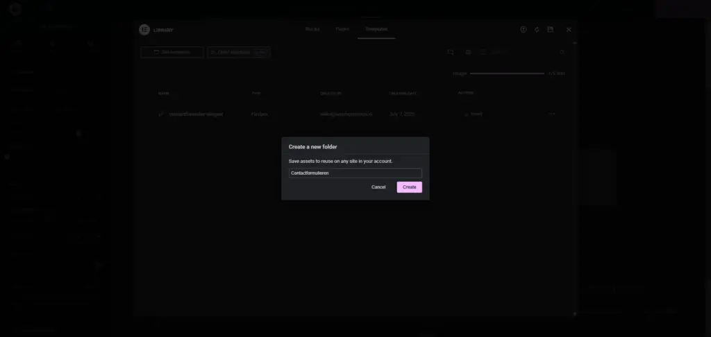 Elementor Cloud Templates: Nieuwe folder aanmaken