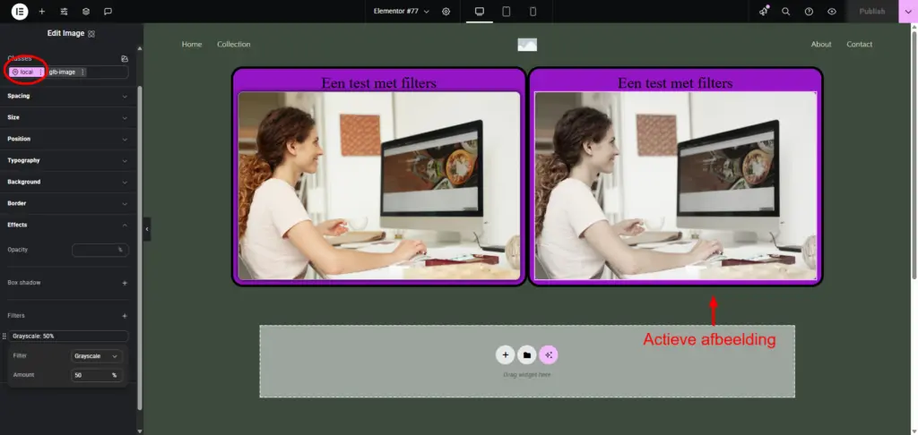 Elementor V4 Editor - Het toepassen van een filter.