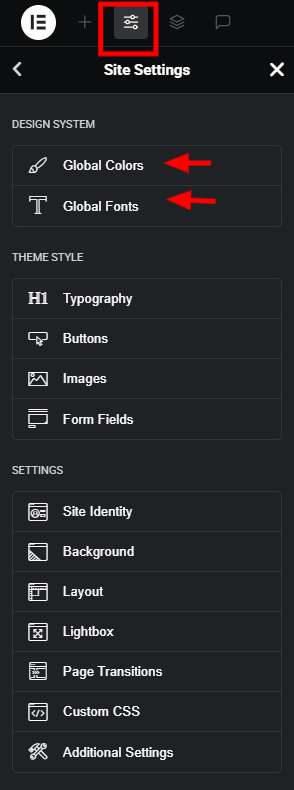 Instellingen binnen Elementor V4 Editor