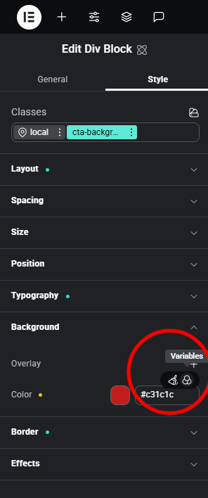 Variabelen definieren binnen de Elementor V4 editor