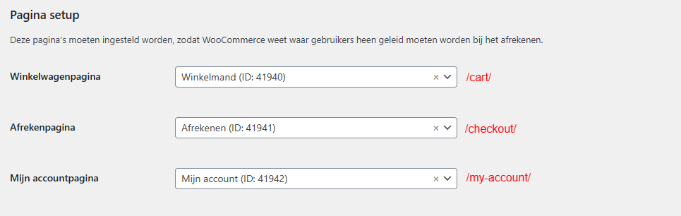 WooCommerce Trouble Shooting - page names