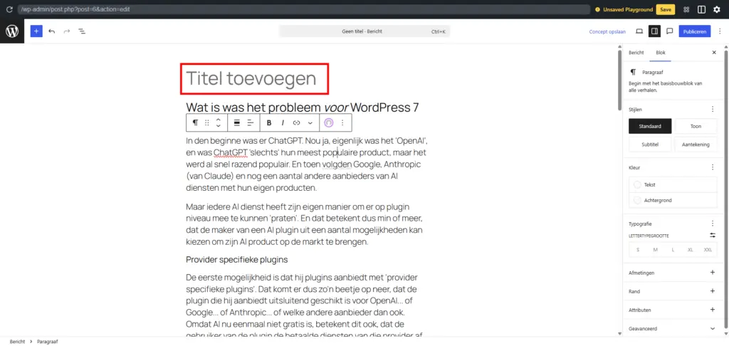 WordPress 7 en AI : Titel toevoegen