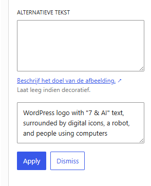 Genereren alt-tekst in WordPress 7 AI