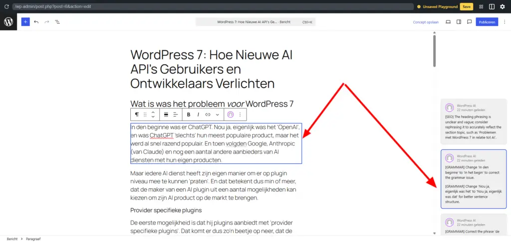Schrijftips met WordPress AI plugin