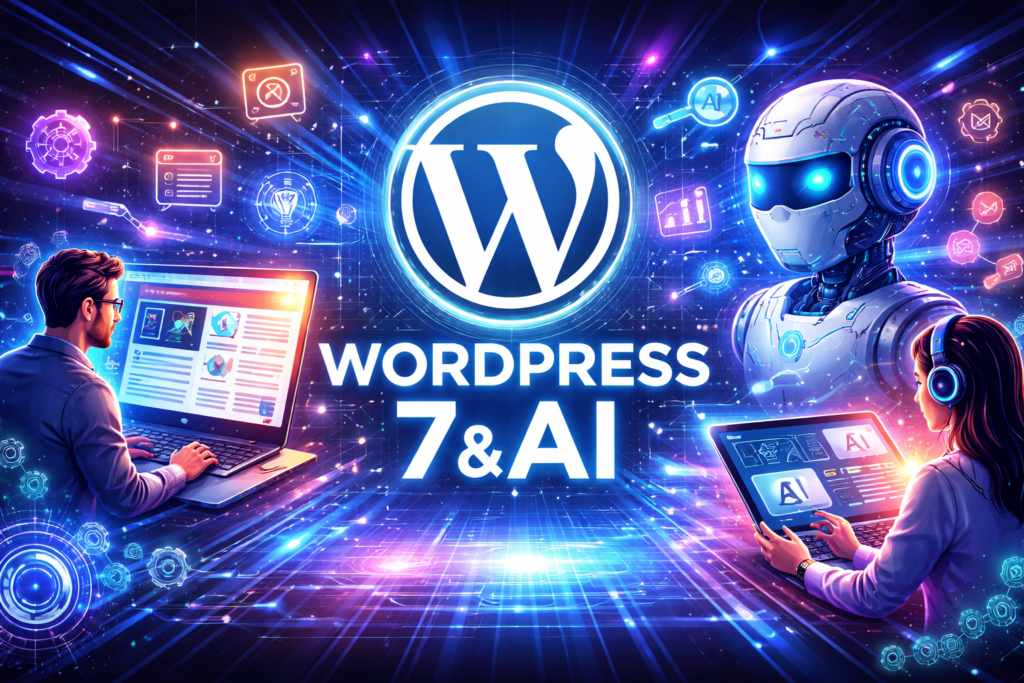 WordPress 7 in AI - Het concept in een afbeelding zichtbaar gemaakt. 