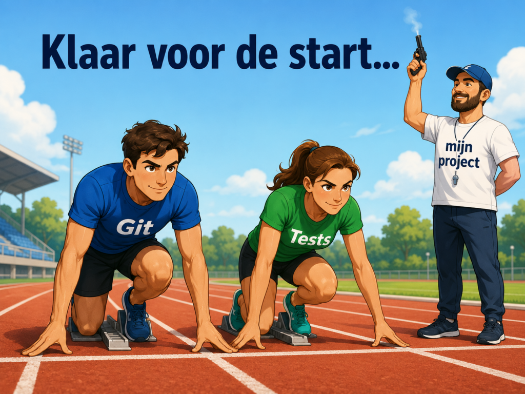 AI geassisteerde software ontwikkeling: Sneller werken zonder controle te verliezen 4 Cartoon over het gebruik van versiebeheer en test-tools