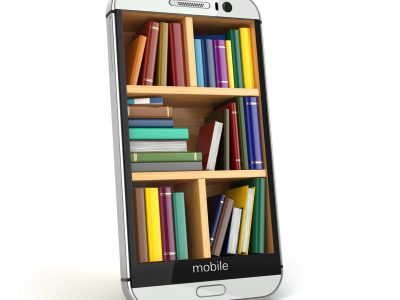 E-learning education or internet library concept. Smartphone and