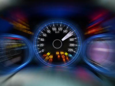 Motion blur of modern car instrument panel dashboard
