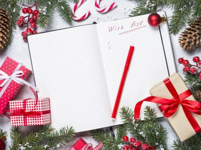 Wish list for christmas with christmas decorations